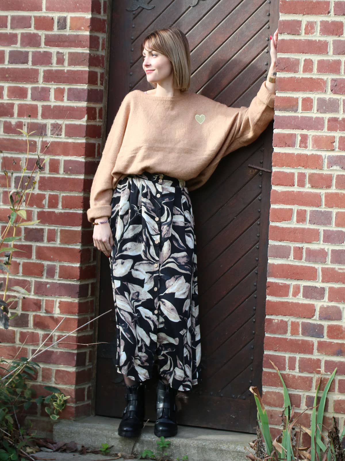 MARIE - Longue jupe motif noir et beige